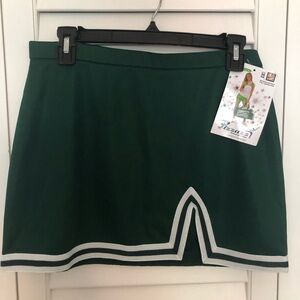 Green Notch A-Line Fitted Cheer Skirt with White Trim